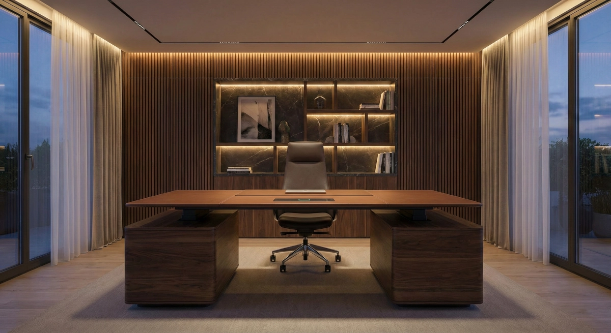 Home Office 3.0: O Planejado que une Ergonomia de Elite e Estética Executiva